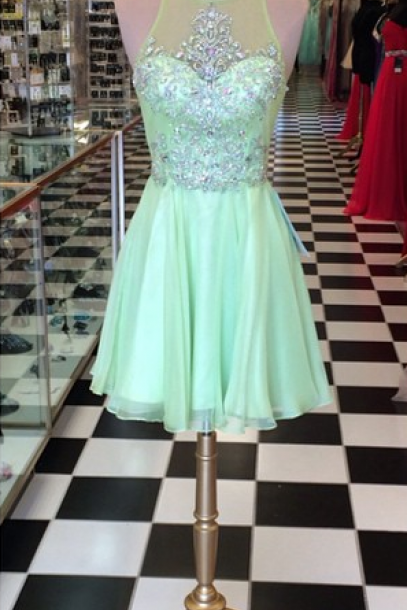 Green Short Prom Dress,Short Beading Homecoming Dress