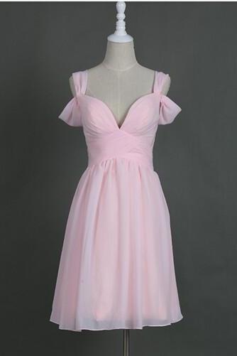 Elegant A-line Chiffon Homecoming Dress, Sweetheart Ruched Bridesmaid Dress, Light Pink Short Homecoming Dress