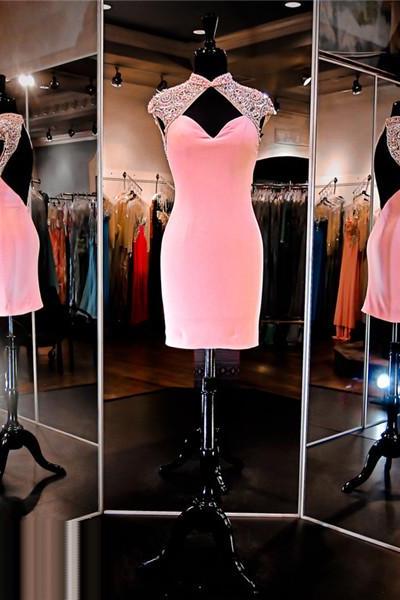 Pink Short Prom Dress,straight Backless Prom Dress, Sexy Jersey Prom Dress, Homecoming Dress