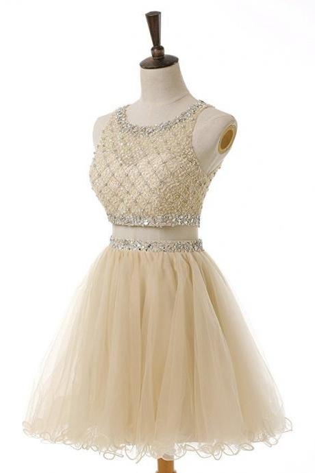 Two Pieces Beaded Luxury Short Homecoming Party Dress,sexy Mini Prom Party Gowns ,junior Graduation Dress