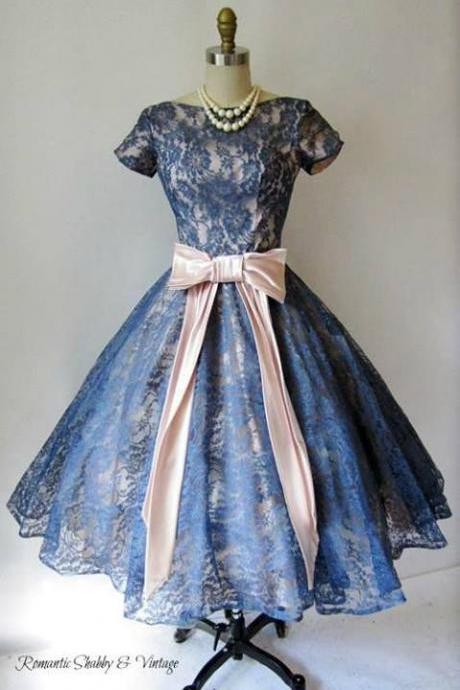 Vintage Prom Dress, Lace Prom Dress, Mini Short Homecoming Dress