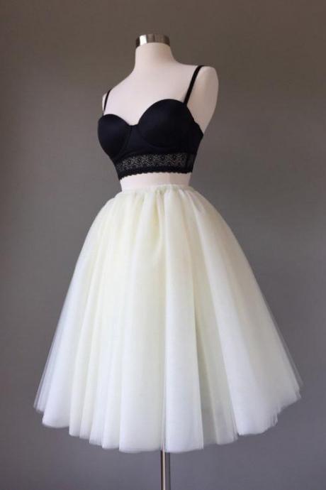 Two Piece Homecoming Dress,spaghetti Straps Sweetheart Homecoming Gown,two Piece Prom Dress,sexy Tulle Short Prom Dress Party Dress