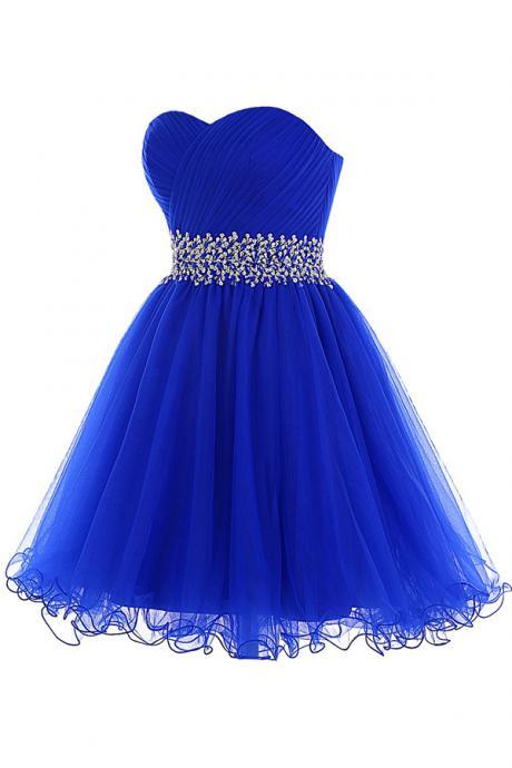 Tulle Lace-up Beaded Royal Blue Homecoming Dress,prom Dress, Graduation Dress