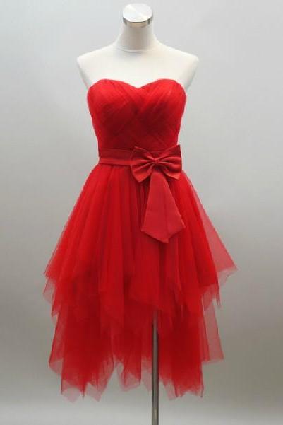 Red sweetheart strapless knee length homecoming dress, Red prom Dresses, evening dress, Bridesmaid dresses