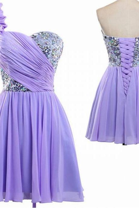 Short Purple Bridesmaid Dress, One Shoulder Bridesmaid Dress, Junior Bridesmaid Dress, Homecoming Dress