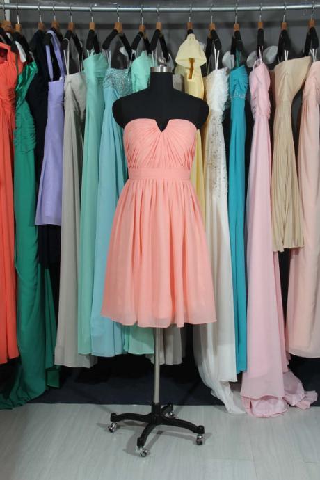 one shoulder knee length chiffon Coral Bridesmaid Dress, Popular Chiffon Bridesmaid Dress, A-line Short Bridesmaid Dress/Homecoming DressDresses, evening dress, Bridesmaid dresses,Homecoming Dresses