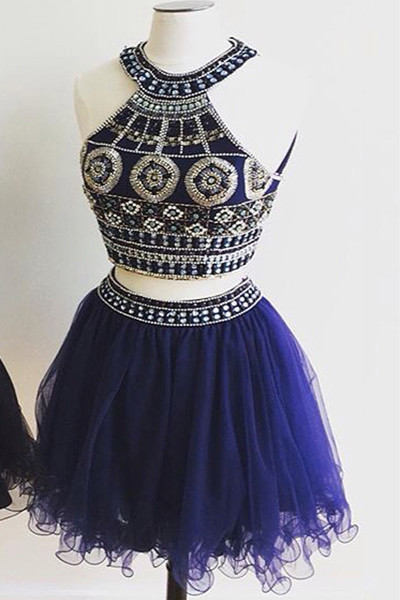 Cute Homecoming Dress,two-pieces Homecoming Dress,beading Graduation Dress, Tulle Short Prom Dress