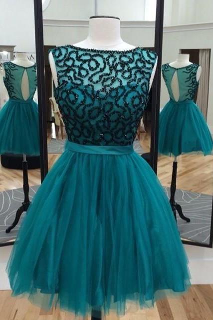 Homecoming Dresses,Beaded Ball Gowns Graduation Dress,Green Short Prom Dresses,Cocktail Party Dress