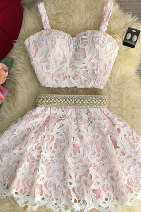 Two Piece Homecoming Dress, Light Pink Homecoming Dress, Freshman Homecoming Dress