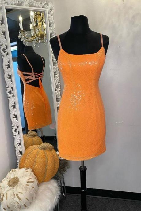 Short Homecoming Dress,Orange Prom Dresses,Sesy Party Dress