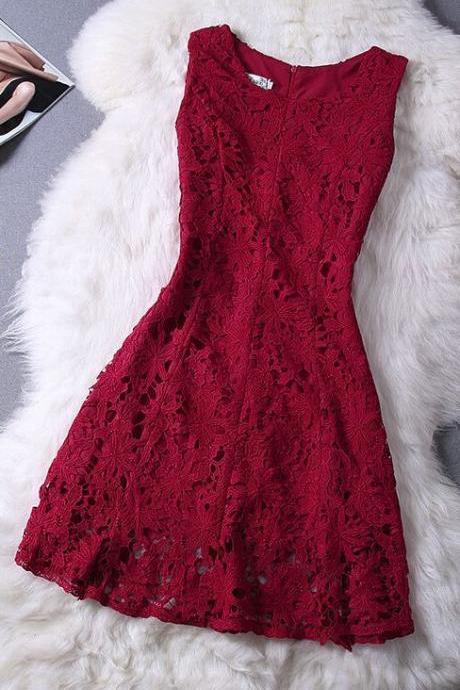 Elegant Lace Homecoming Dress,sleeveless prom dress,burgundy Homecoming dress
