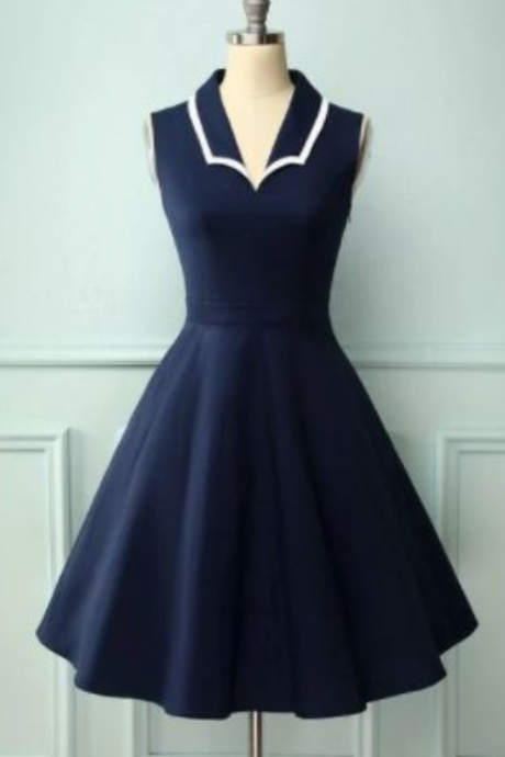 Homecoming Dresses,Navy Blue Vintage Homecoming Dress, Short Prom Dresses