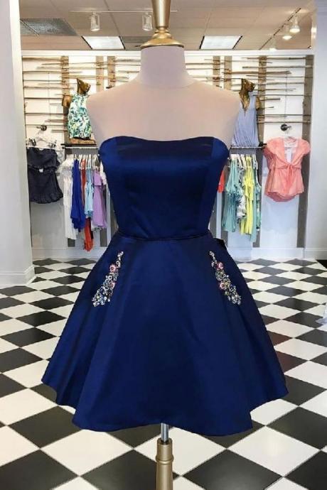 Short Prom Dress, Cute Dark Blue Short Prom Dress, Blue Homecoming Dress