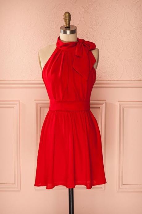 High Neck Red Short Homecoming Dresses, Junior Prom Dresses
