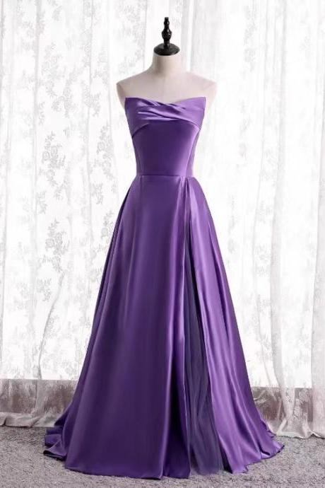 Satin prom dress ,purple evening dress,strapless party dress