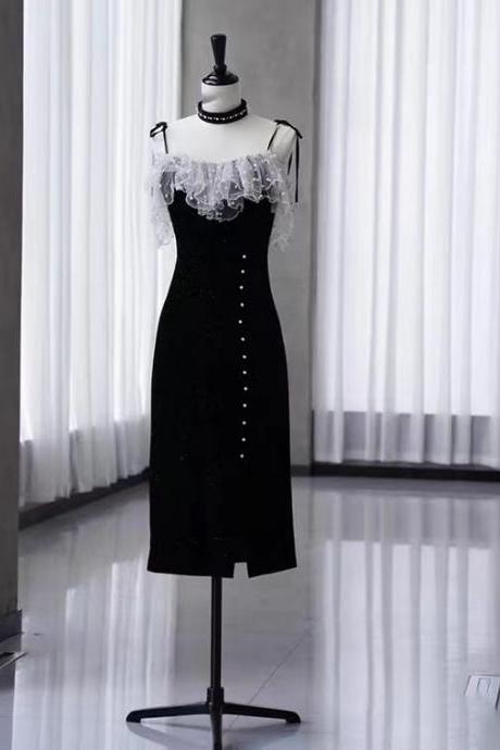 Spaghetti strap evening dress,cute party dress,little black dress ,homecoming dress