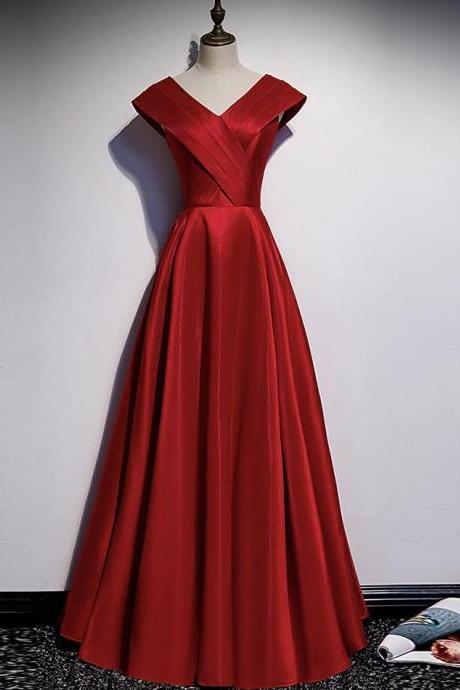 V Neck Satin Long Prom Dress Evening Dress,custom Made , Fashion