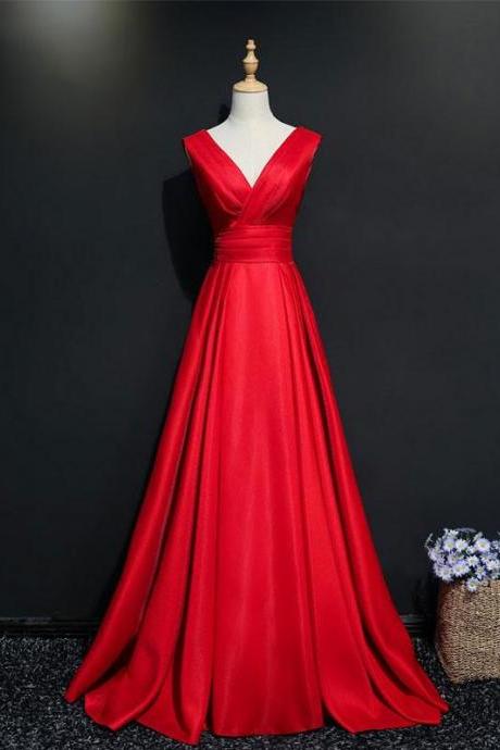 Elegant Satin Prom Dress, Long Formal Dress, Simple V Neck Long Prom Dress, Evening Dress
