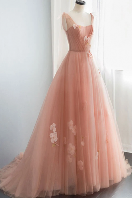 A-line Tulle Long Prom Dress, Simple V Neck Tulle Long Prom Dress, Formal Dress