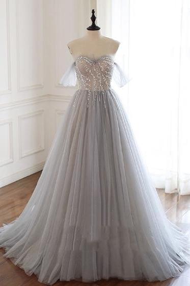Tulle Prom Dress, Modest Beautiful Long Prom Dress, Banquet Party Dres