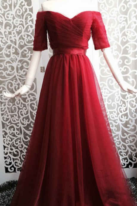 A Line Tulle Formal Prom Dress, Modest Beautiful Long Prom Dress, Banquet Party Dress