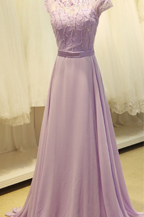 Cap Sleeve Chiffon Formal Prom Dress, Beautiful Long Prom Dress, Banquet Party Dress