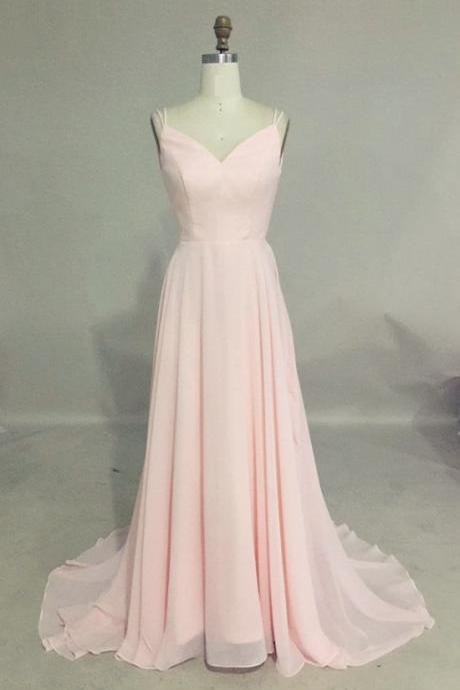A-line V Neck Straps Chiffon Backless Formal Prom Dress, Beautiful Long Prom Dress, Banquet Party Dress