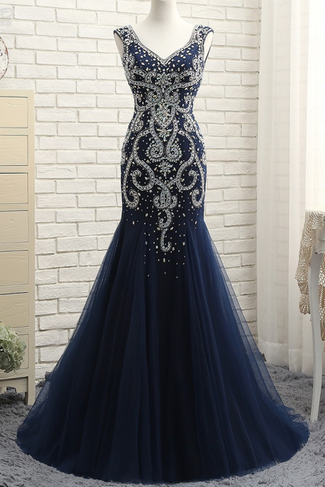 Elegant Backless Tulle Formal Prom Dress, Beautiful Long Prom Dress, Banquet Party Dress