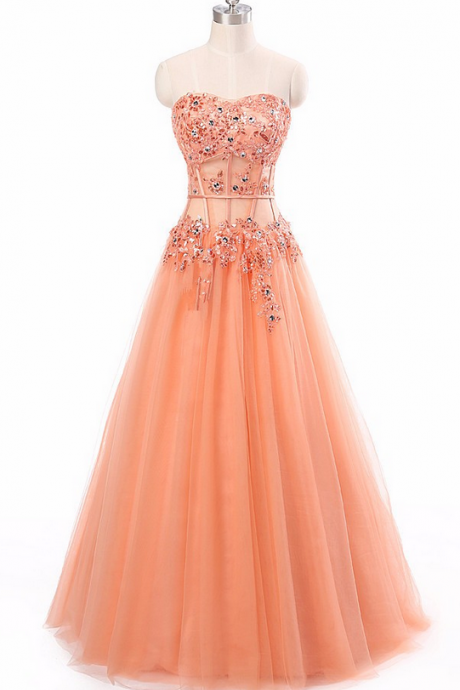 Elegant Sexy Neckline Tulle Formal Prom Dress, Beautiful Long Prom Dress, Banquet Party Dress