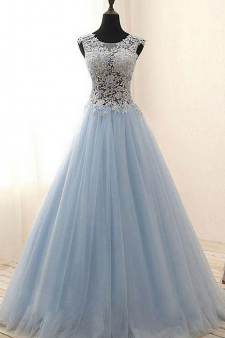 Elegant A-line Appliquestulle Formal Prom Dress, Beautiful Long Prom Dress, Banquet Party Dress