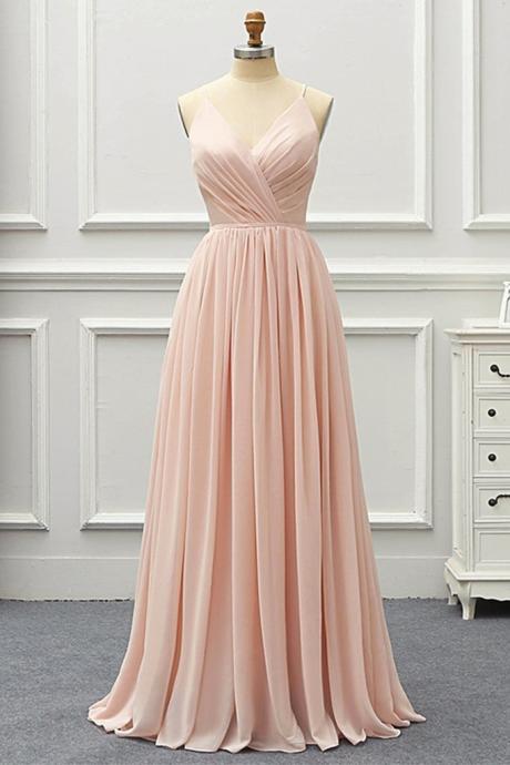 Elegant Sleeveless A Line V Neck Chiffon Formal Prom Dress, Beautiful Long Prom Dress, Banquet Party Dress