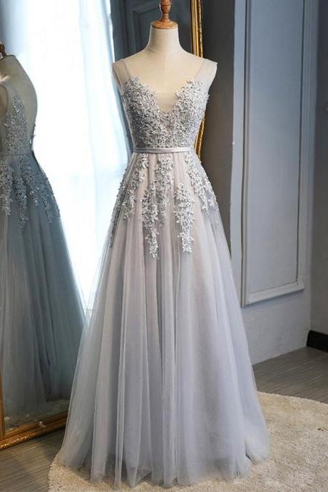 Elegant V Neck Backless Lace Formal Prom Dress, Beautiful Long Prom Dress, Banquet Party Dress