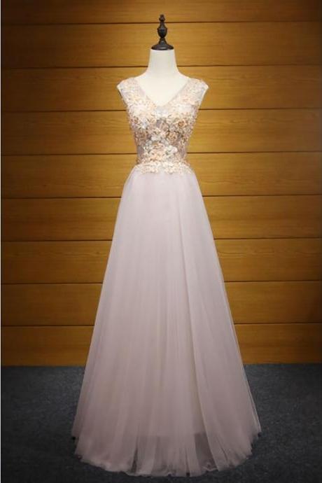 Elegant Appliques Tulle Formal Prom Dress, Beautiful Long Prom Dress, Banquet Party Dress