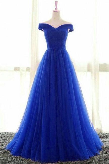 Elegant Tulle A-line Off Shoulder Formal Prom Dress, Beautiful Long Prom Dress, Banquet Party Dress