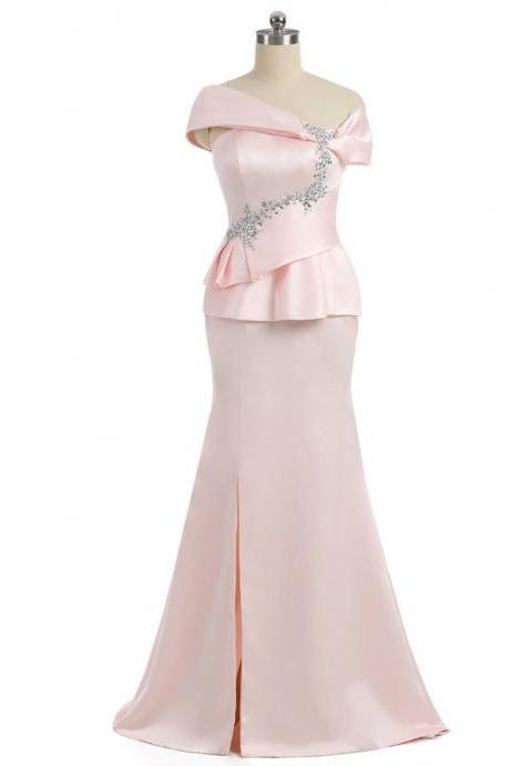 Elegant Mermaid V-Neck Cap Sleeves Satin Formal Prom Dress, Beautiful Long Prom Dress, Banquet Party Dress