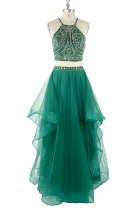 Elegant Two Piece A-line Tulle Formal Prom Dress, Beautiful Long Prom Dress, Banquet Party Dress