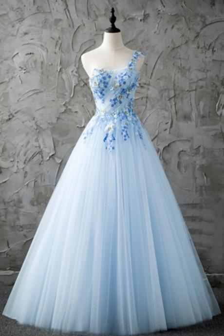 Elegant One Shoulder A-line Appliquestulle Formal Prom Dress, Beautiful Long Prom Dress, Banquet Party Dress