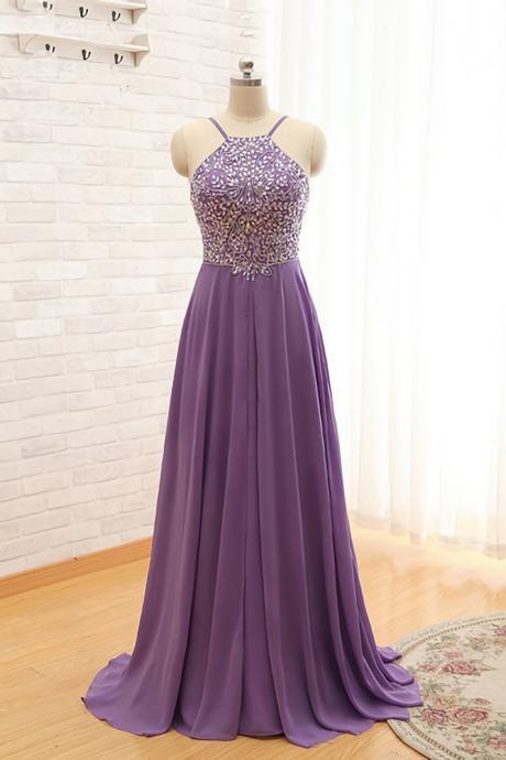 Elegant A-line Backless Beaded Formal Prom Dress, Beautiful Long Prom Dress, Banquet Party Dress