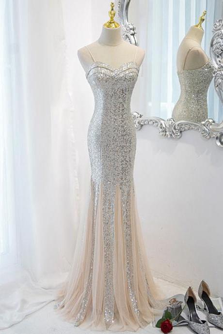Elegant Sequins Mermaid Straps Formal Prom Dress, Beautiful Long Prom Dress, Banquet Party Dres