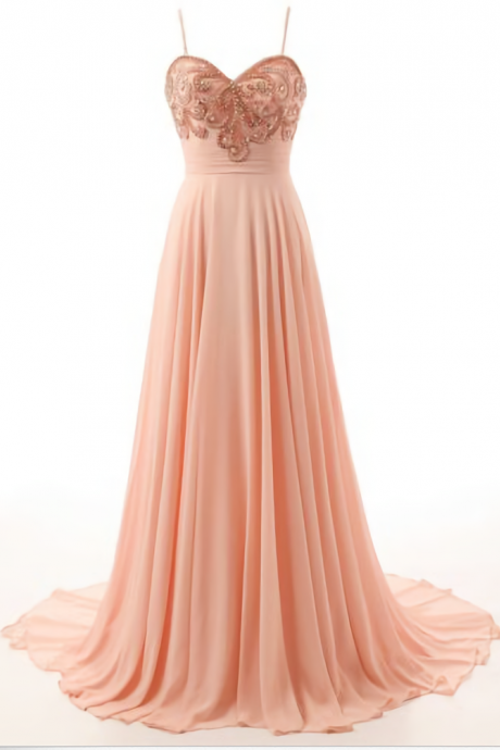 Elegant A-line Spaghetti Straps Chiffon Formal Prom Dress, Beautiful Long Prom Dress, Banquet Party Dress