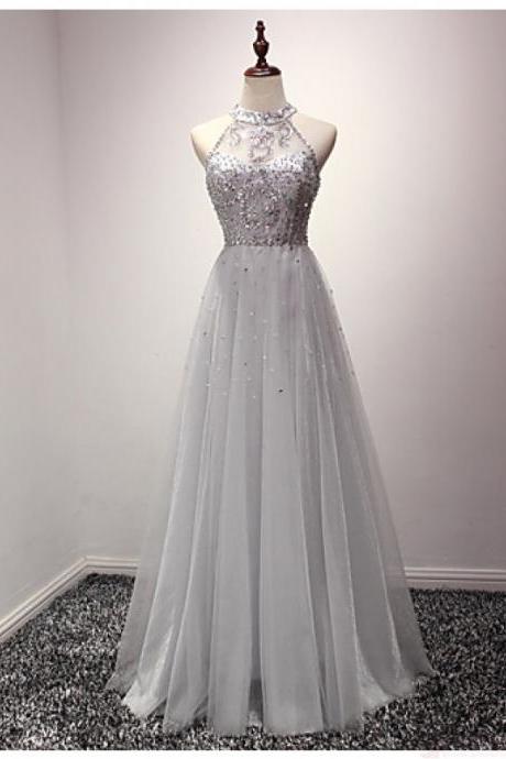 Elegant A-Line Sequins Tulle Formal Prom Dress, Beautiful Long Prom Dress, Banquet Party Dress