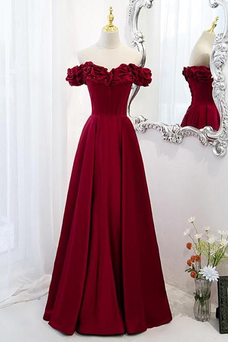 Elegant A-line Satin Beaded Formal Prom Dress, Beautiful Long Prom Dress, Banquet Party Dress