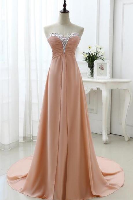 Elegant Sweetheart Beaded Chiffon Formal Prom Dress, Beautiful Long Prom Dress, Banquet Party Dress