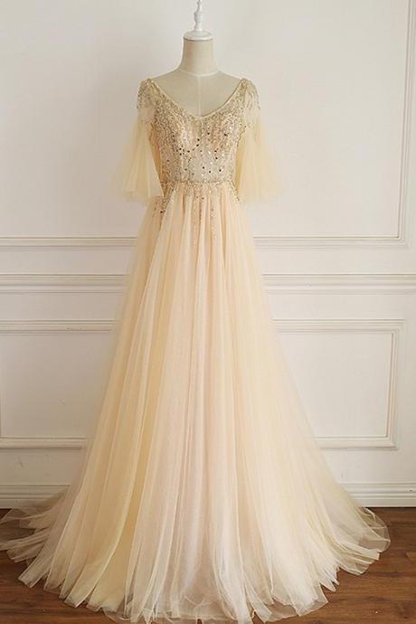 Elegant A-line Sweetheart Short Sleeveless Tulle Formal Prom Dress, Beautiful Long Prom Dress, Banquet Party Dress