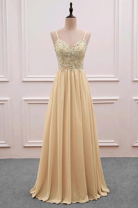 Elegant Sweetheart Chiffon Spaghetti Straps Formal Prom Dress, Beautiful Long Prom Dress, Banquet Party Dress