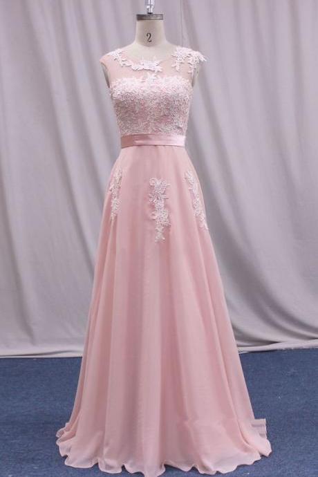 Elegant Sweetheart Chiffon Round Neckline Formal Prom Dress, Beautiful Long Prom Dress, Banquet Party Dress