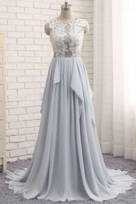 Elegant Sweetheart Chiffon Round Neckline With Lace Formal Prom Dress, Beautiful Long Prom Dress, Banquet Party Dress
