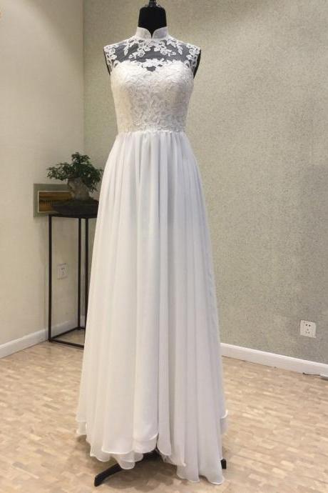 Elegant Sweetheart A-line High Neck Lace Chiffon Formal Prom Dress, Beautiful Long Prom Dress, Banquet Party Dress