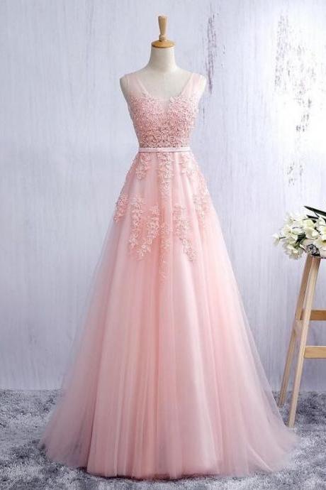 Elegant Sweetheart A-line V-neckline Lace Tulle Formal Prom Dress, Beautiful Long Prom Dress, Banquet Party Dress