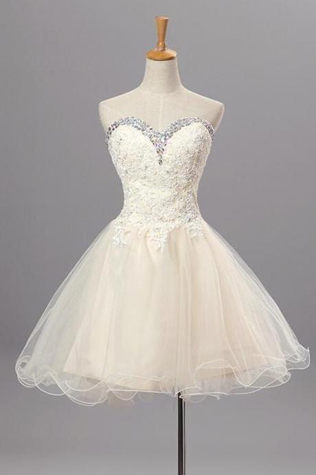 Elegant Sweetheart Lace Beaded Short Tulle Formal Prom Dress, Beautiful Prom Dress, Banquet Party Dress